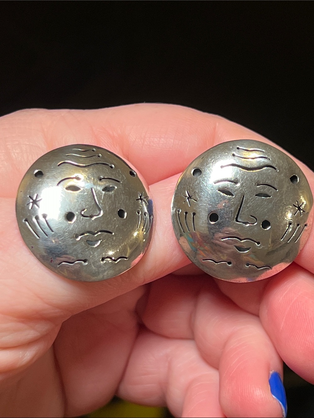 Vintage Modernist Face Sterling Silver Earrings with Replacement Backs